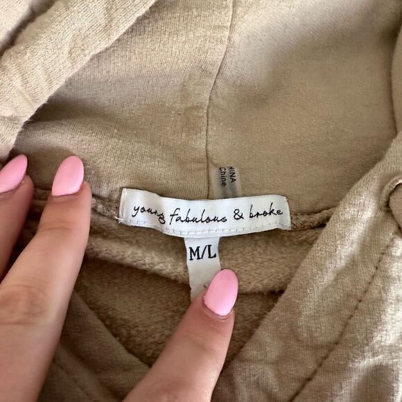 Young Fabulous & Broke Raissa Hoodie Sweatshirt Khaki Tan | M/L - Picture 5 of 6